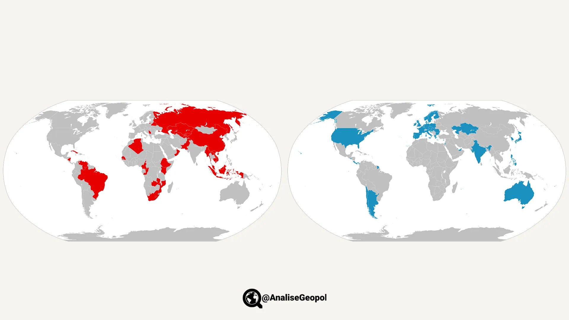Países membros da Organização Mundial de Cooperação em Inteligência Artificial vs. países membros da Pax Silica